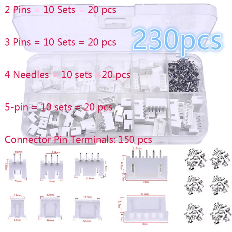 230/250 Pcs XH2.54 2p 3p 4p 5pin 2.54mm Pitch Terminal ชายและหญิงชุดที่อยู่อาศัย Pin Connector Terminal Connector Kit สําหรับสายไฟ
