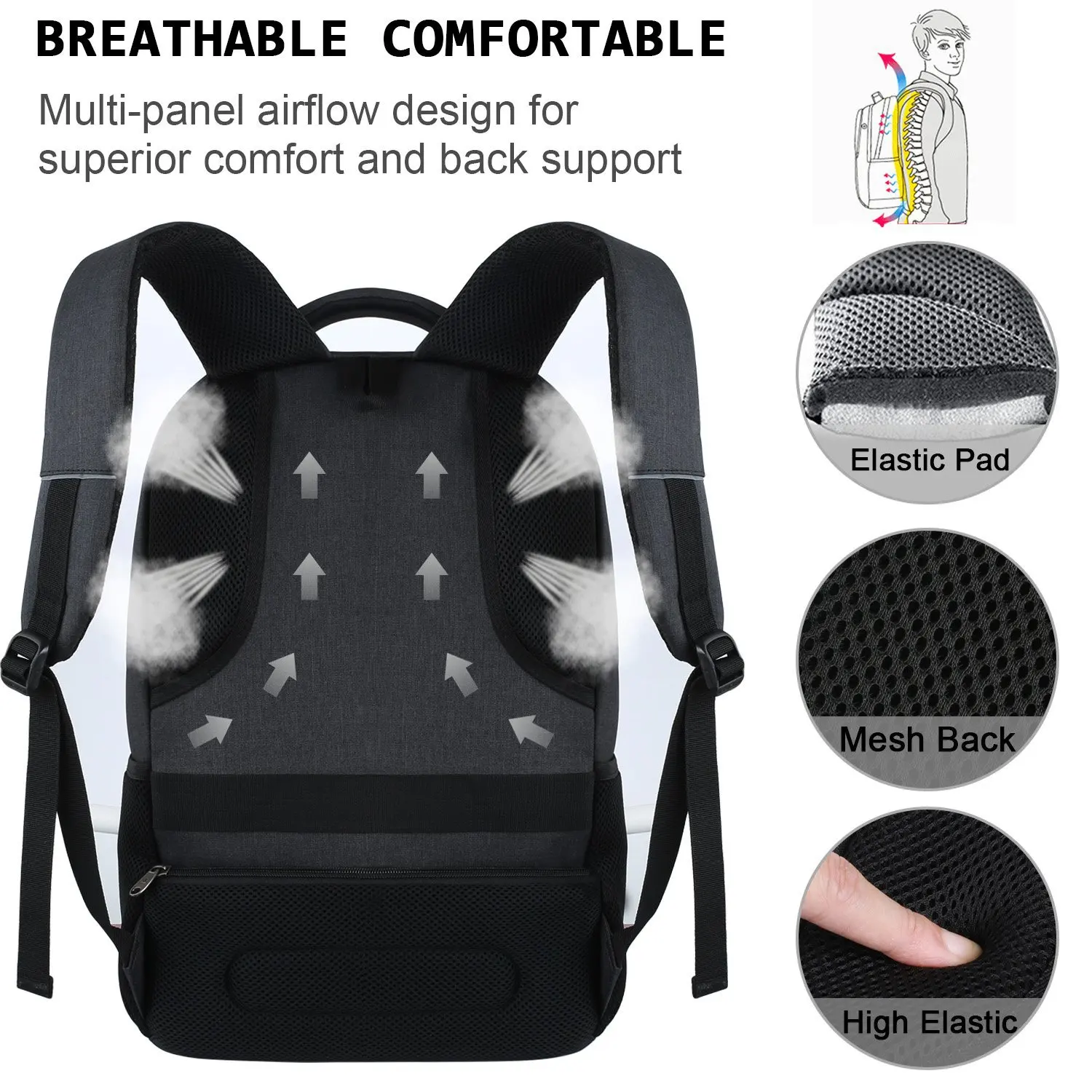 Mochila para hombre, bolsa de viaje para hombre, bolsa para lente de cámara al aire libre, bolsa ergonómica negra para ordenador portátil, bolso impermeable para montañismo de gran capacidad