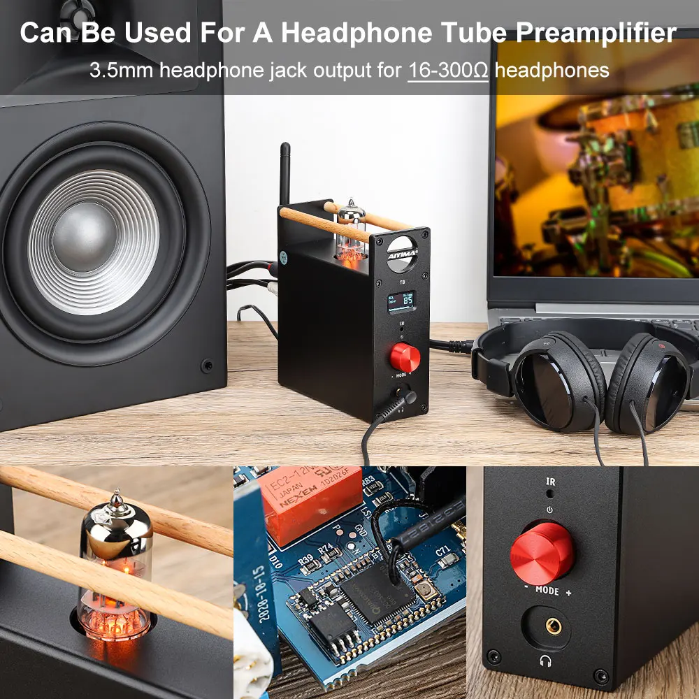 AIYIMA Audio T8 Tube Vacuum Premplifier Bluetooth Amplifier Headphone Amplifier HiFi Bluetooth Preamp Decoder DAC USB Optical