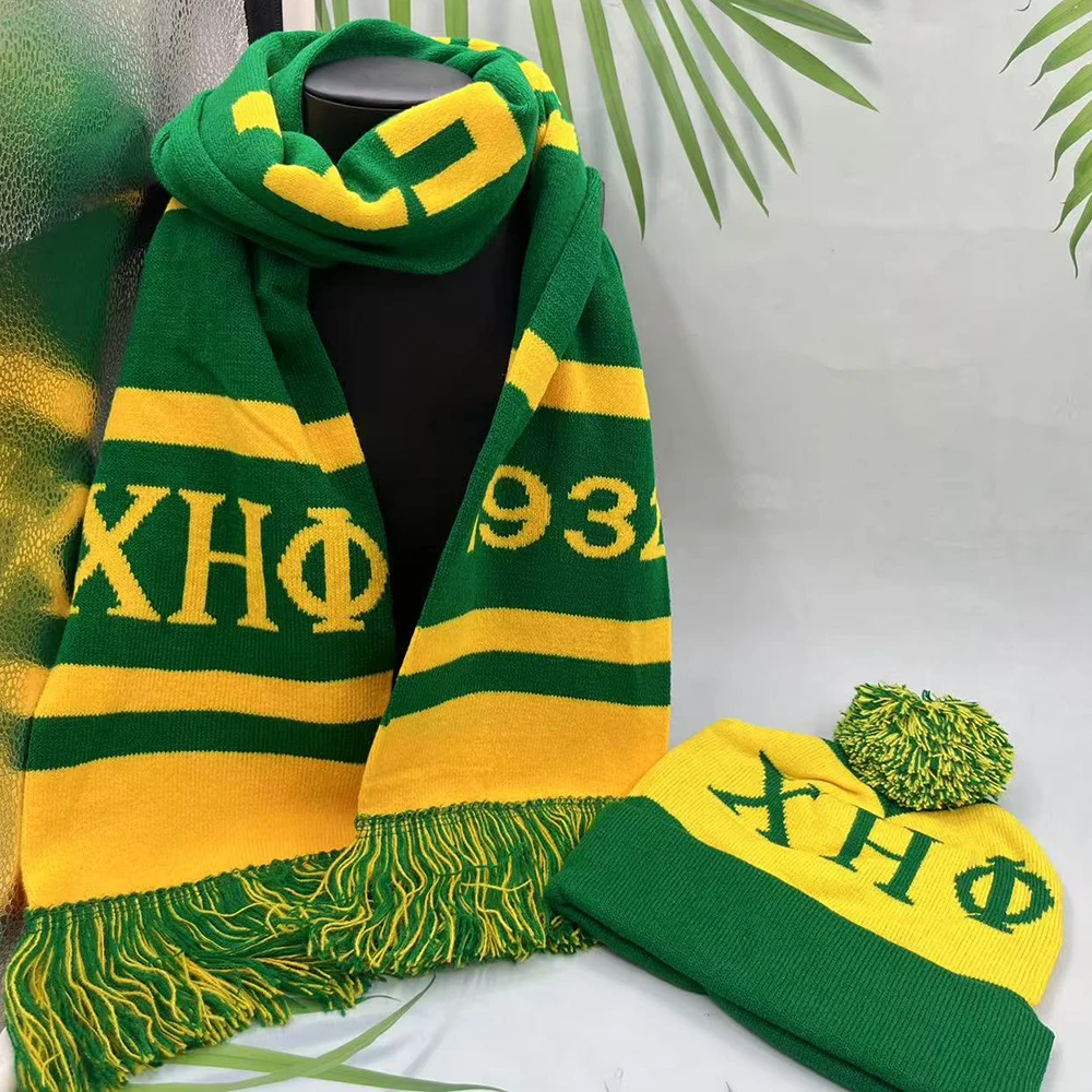 Chi Eta Phi ウール ニット レディース ウィンター グリーン イエロー スカーフ 帽子 セット 1932 女性用 ギフト