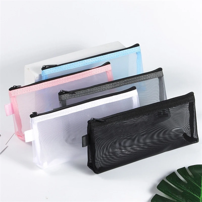 Estuche para lápices de malla transparente, suministros escolares portátiles estereoscópicos, caja para bolígrafos, bolsa de almacenamiento para billetes, bolsa con cremallera, bolsa para bolígrafos para estudiantes de oficina, 1 ud.