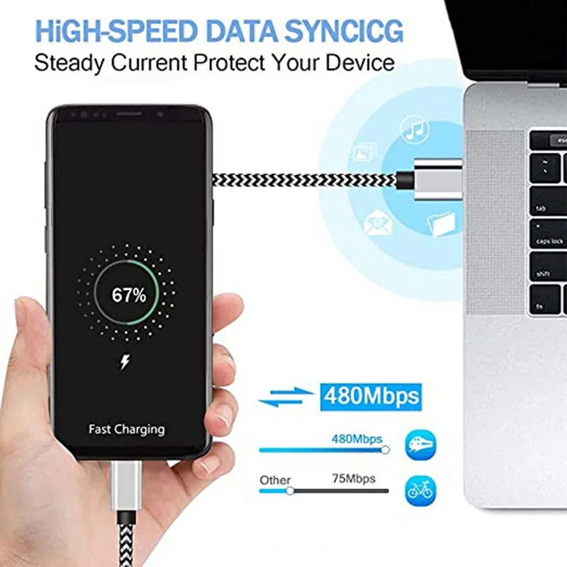 2.4A USB タイプ C ケーブル高速充電バッテリー充電器ワイヤー織ナイロンデータケーブル携帯電話の充電器サムスン Huawei 社 USB C