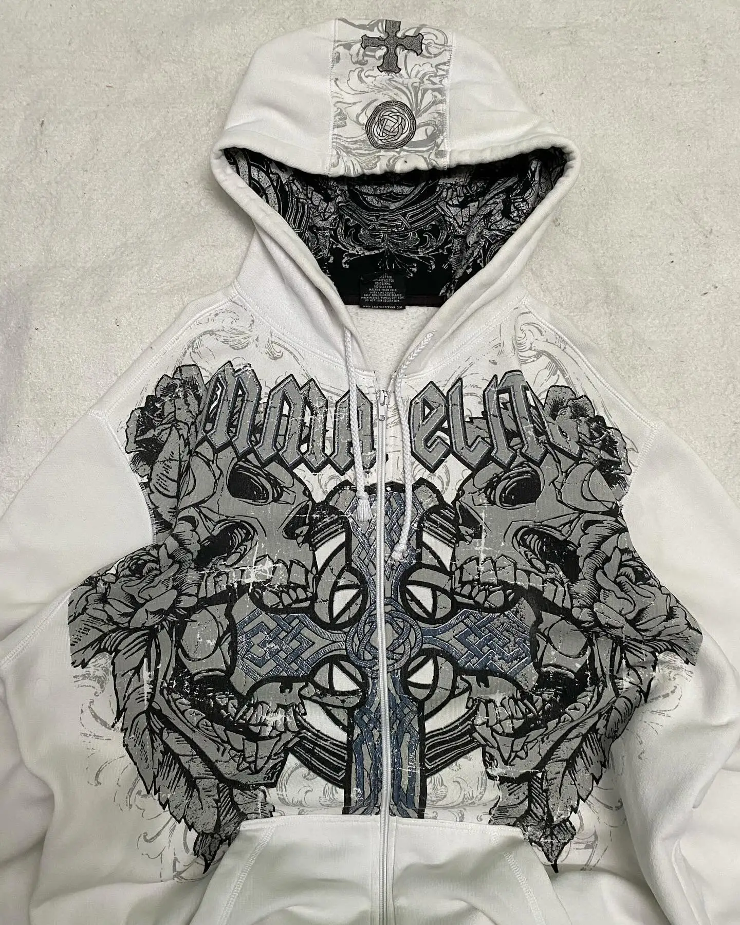 Affliction Street Sudadera con capucha Y2K Retro gótico calavera de gran tamaño con cremallera Sudadera con capucha para hombre y mujer Hip Hop Casual sudadera con personalidad