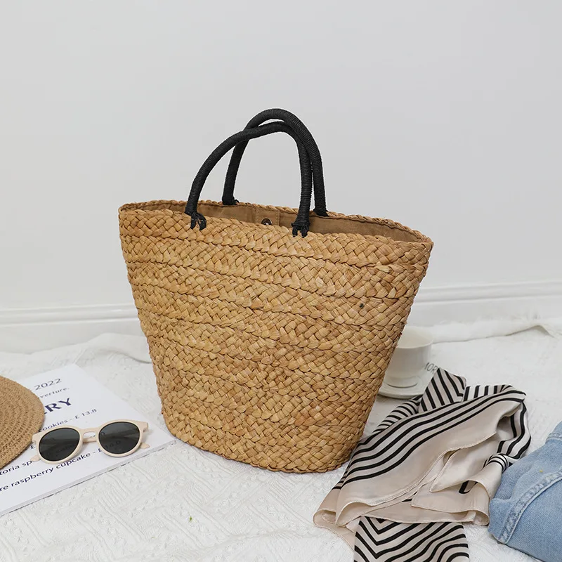 New Style Retro Webbing Decorated Wheat Straw Straw Bag Travel Beach Handbag