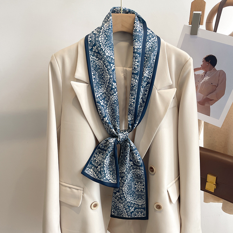 50 色の新しい女性シルク感触プリントデザインスカーフショールファッション高級細長い小さなシルクスカーフレディースヘッドバンドスカーフ