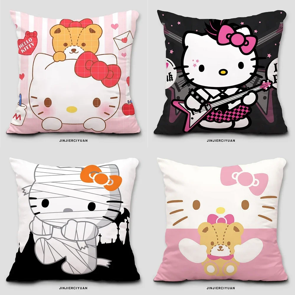 Funda de almohada bonita de dibujos animados de Hello Kitty Sanrio, funda de almohada circundante para sala de estar, funda de cojín para sofá, decoración de la habitación del hogar