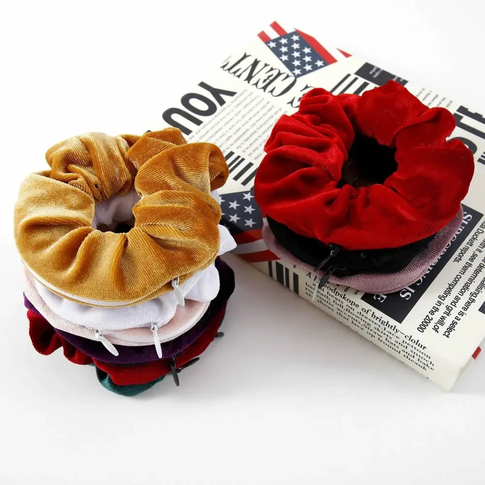 Scrunchie portátil oculto, caja de almacenamiento con compartimento para corbata de pelo secreto, con cremallera, para ocultar llaves, joyería en efectivo, viajes al aire libre