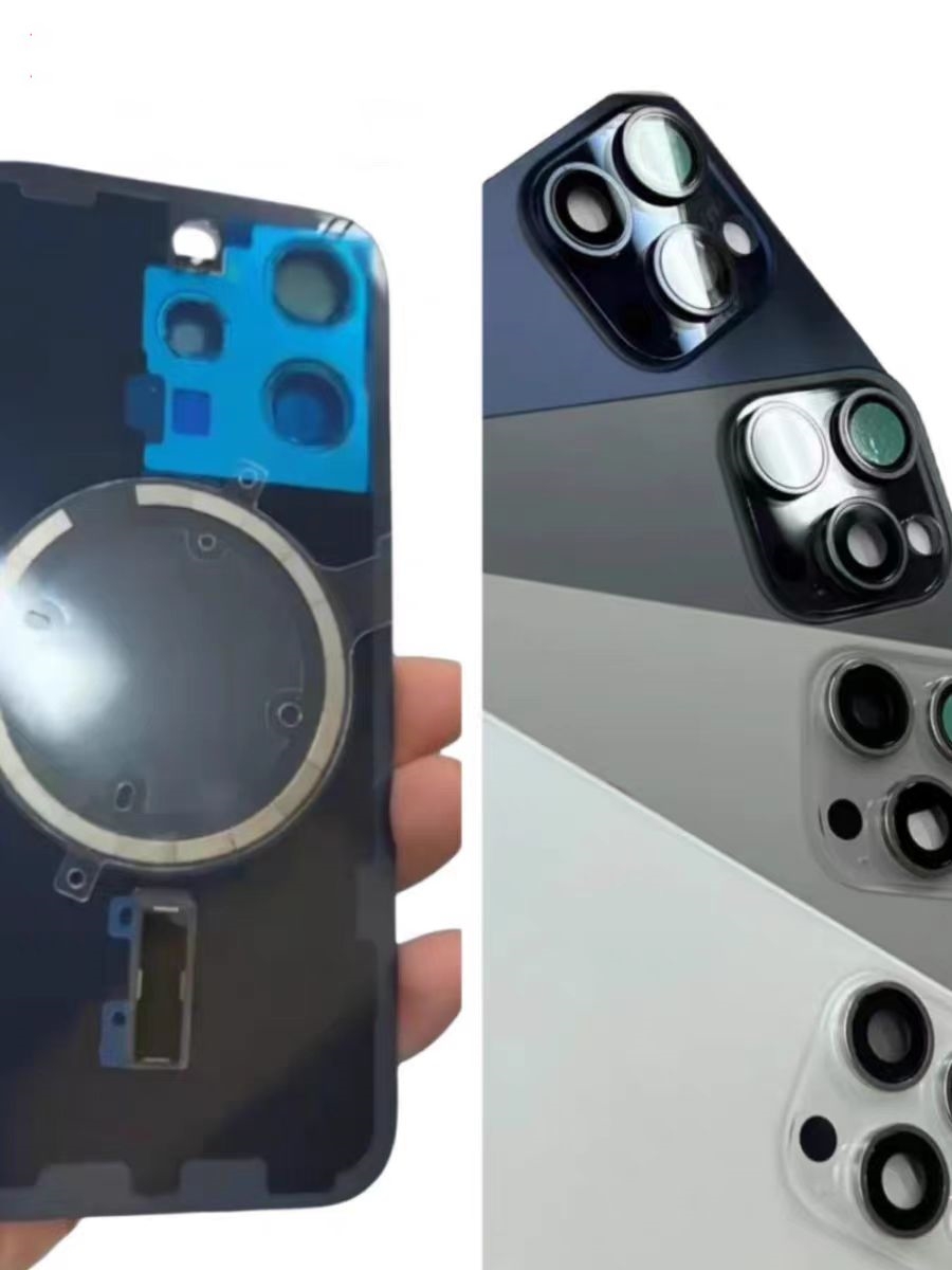 Cubierta trasera de cristal con lente de cámara, placa de hierro, anillo magnético para iPhone 15 pro max, batería, reemplazo de reparación de carcasa de puerta trasera