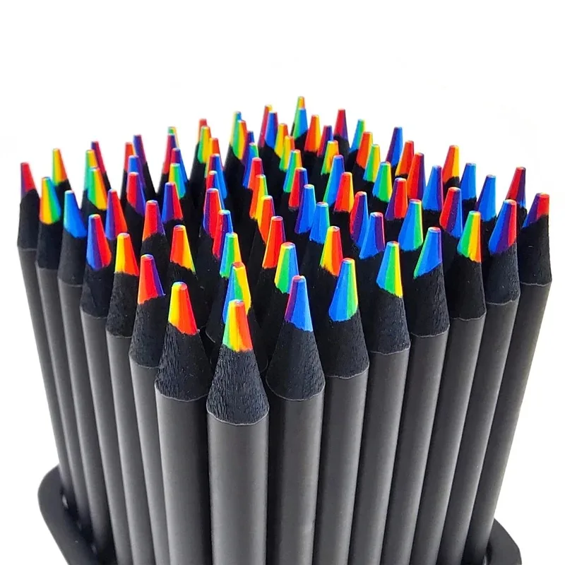 12 ชิ้น/เซ็ต Kawaii Rainbow ดินสอ 7 สี Concentric Gradient Crayons เด็กของขวัญดินสอสีศิลปะวาดภาพวาดเครื่องเขียน