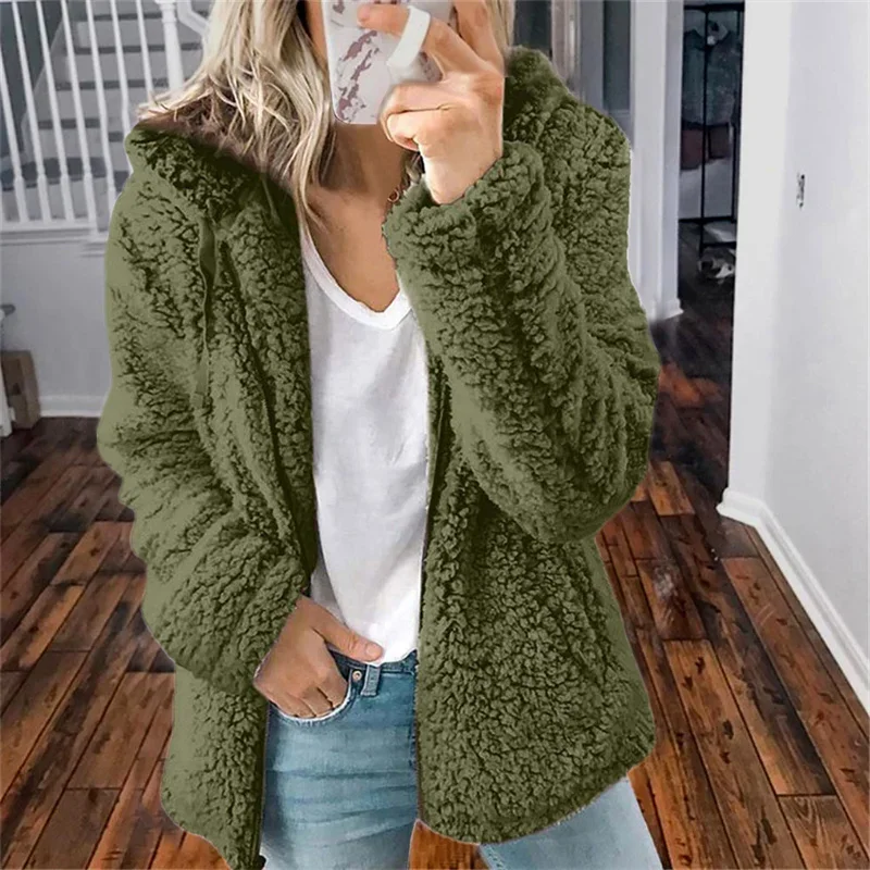 Sudadera con capucha cálida y gruesa de felpa para mujer, cárdigan de Color sólido a la moda, Sudadera con capucha, ropa de abrigo informal cómoda para invierno para mujer 5XL