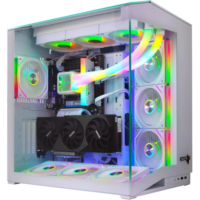 PC para juegos – i5-14400F, RTX 5060 8GB, 16GB DDR5, 1TB NVMe SSD 3300MB/s, fuente de alimentación de 600W, enfriador de agua con tubo ARGB de 360 mm, estuche con 7 ARGB