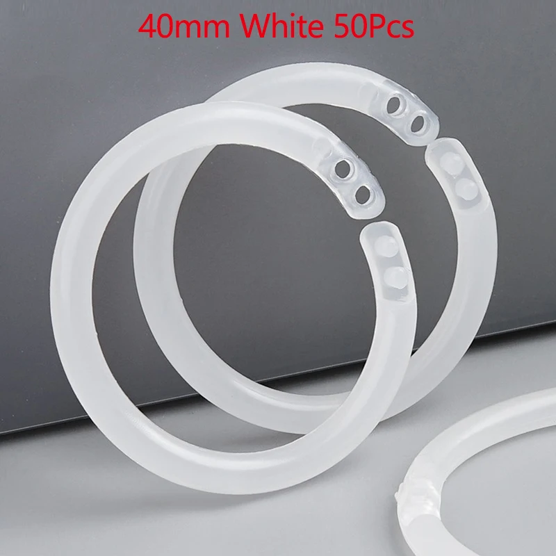 새로운 50 Pcs 15/20/28/40mm 플라스틱 링 바인더 DIY 앨범 서클 루스 리프 책 고리 오프닝 사무실 바인딩 용품 사진 앨범