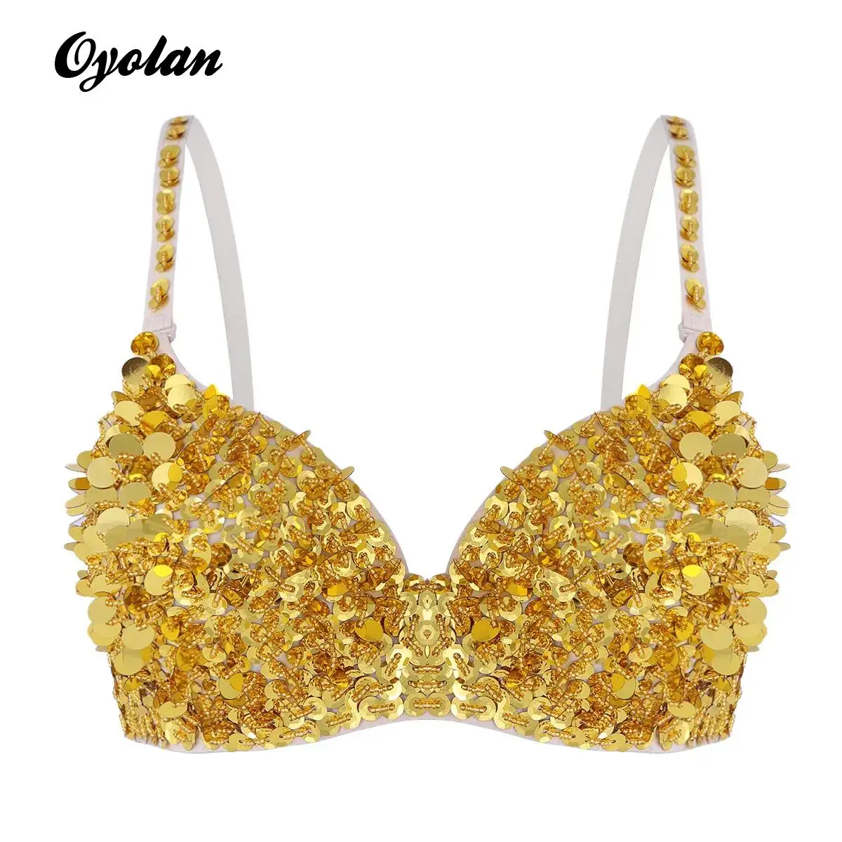 Bauchtanz-Bustier-BH für Damen, modisch, glitzernd, glitzernde Pailletten, mit Perlen verziert, gepolstertes BH-Oberteil für Raves, Tänze, Karnevalskostüme