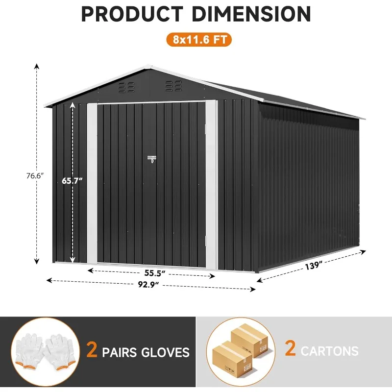 8 x 12 FT Outdoor Storage Shed, Metal Garden Shed with with Updated Frame Structure, Tool Sheds for Backyard Garden Patio