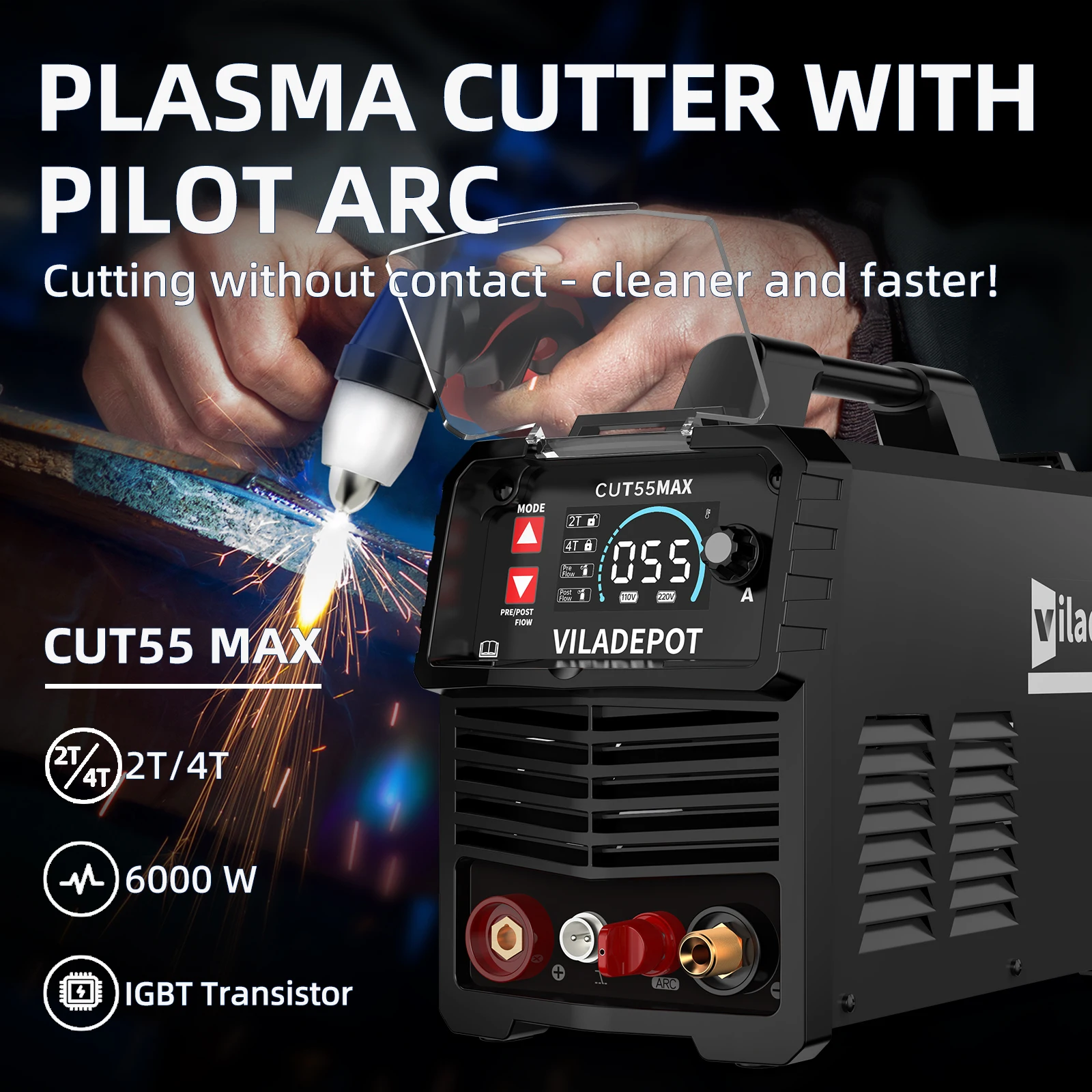 Viladepot CUT55 MAX coupeur de Plasma Arc pilote 55 ampères Machine de découpe Plasma numérique sans Contact à tension unique