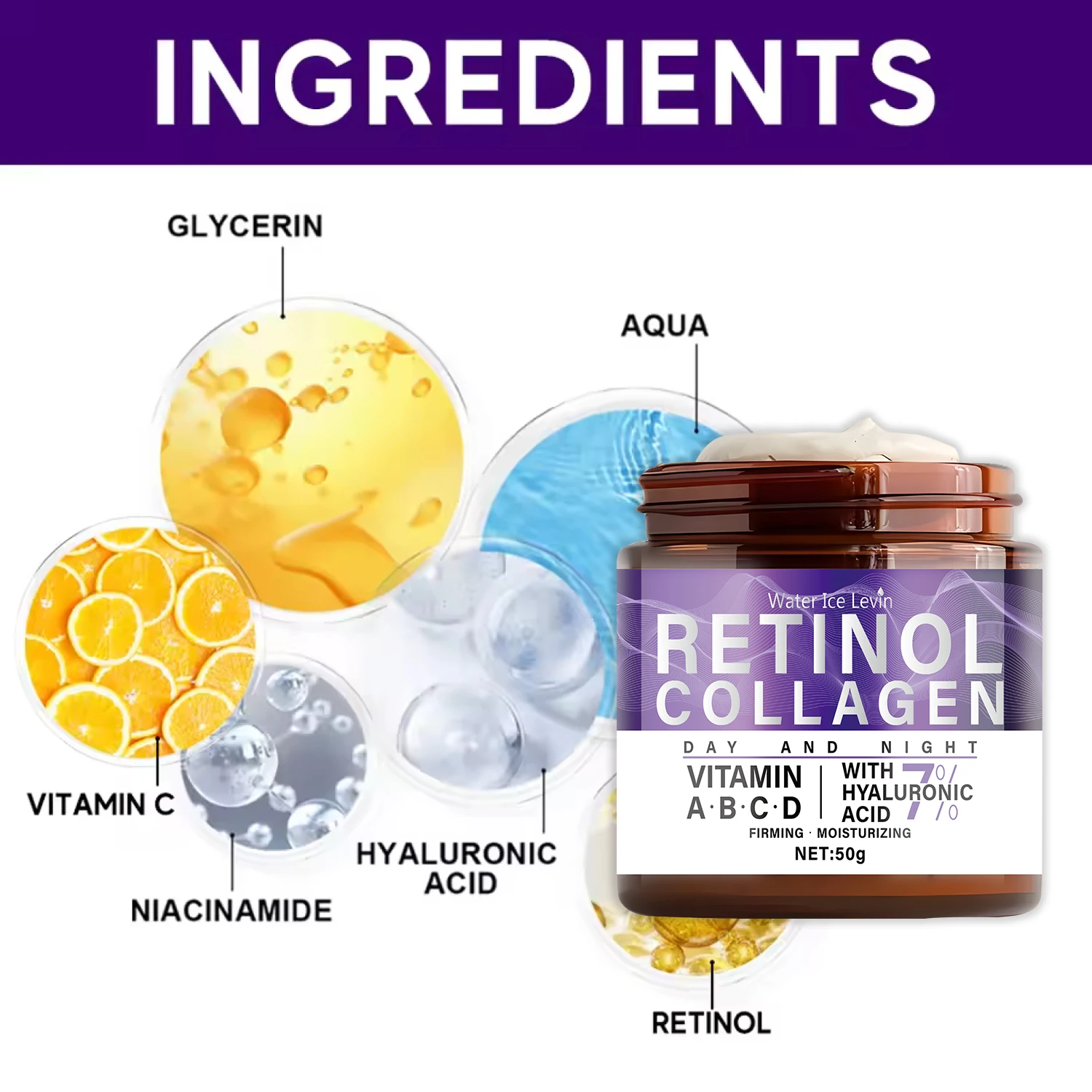 50g Collagen Retinol Niacinamide Day and Night Moisturizing Cream, Moisturizing and Firming, Silky Texture Suitable for All Skin Types