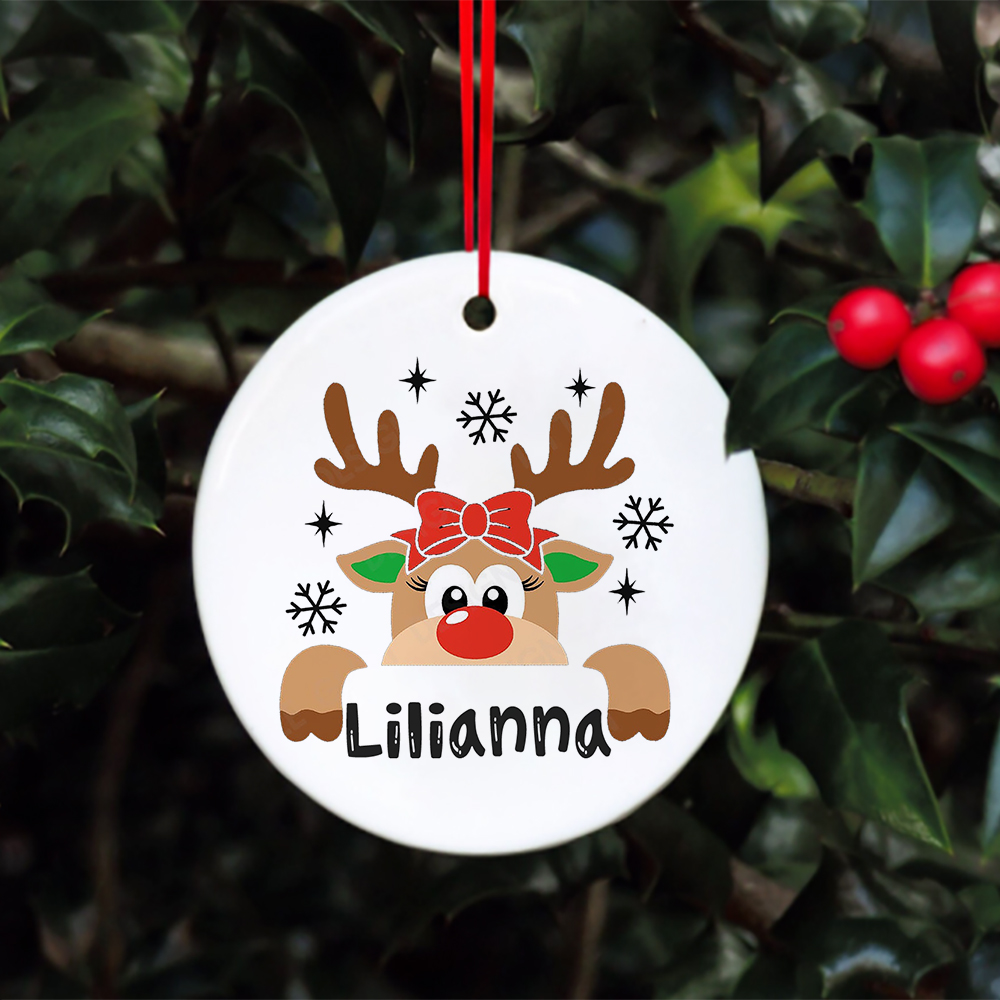 Personalizado Deer Cerâmica Bauble com Nome, Enfeite de Natal do bebê, Presente para Recém-nascido, Presente Personalizado, Decoração de Natal