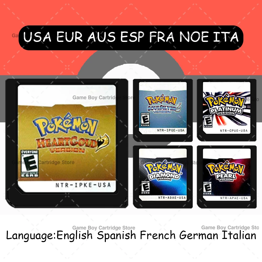 Игровой картридж DS, серия Pokemon, карта для игровой консоли, платиновая жемчужина, бриллиант, сердце, золото, серебро, многоязычный для NDS 3DS