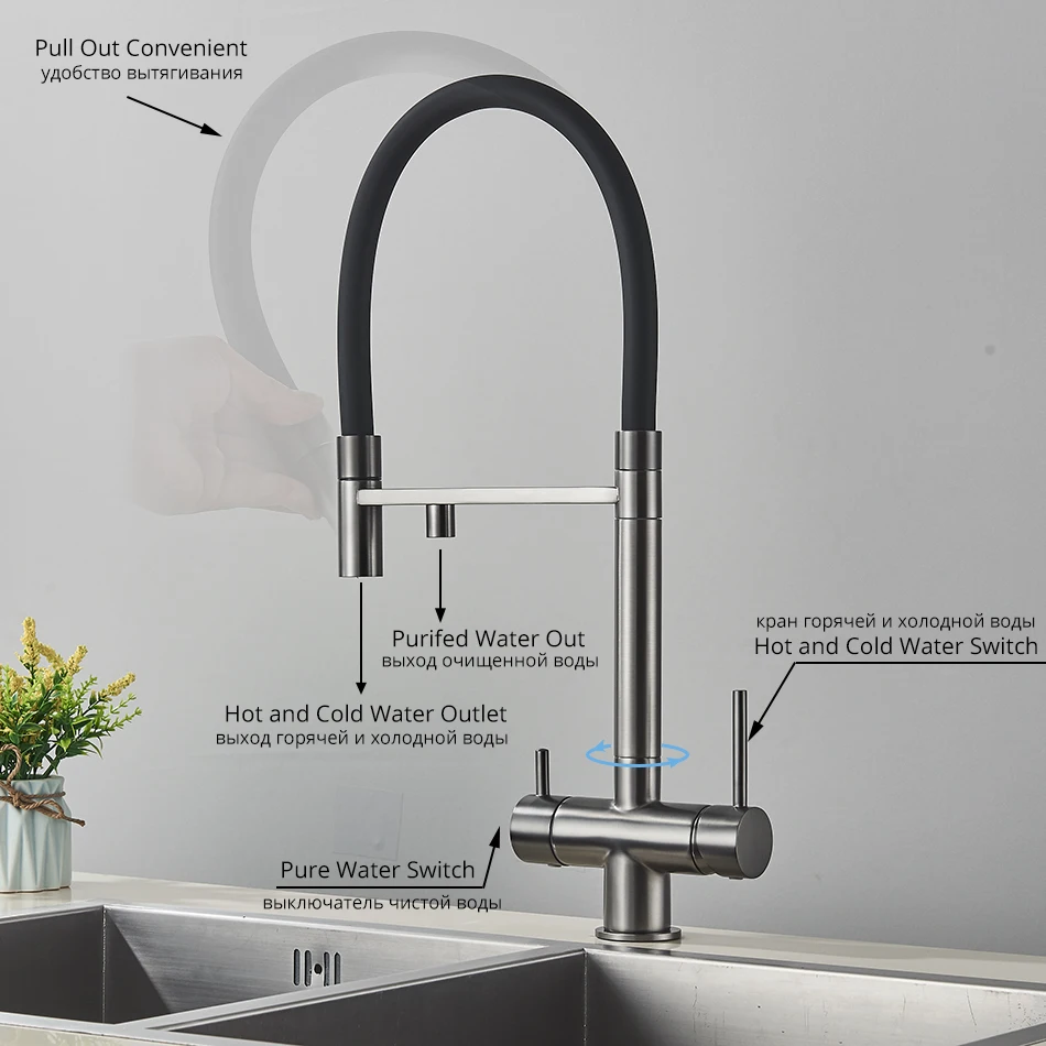 Küche Wasser Filter Wasserhahn Dual Auslauf Reines Trinkwasser Mischbatterie Rotation Wasser Reinigung Funktion Wasserhähne Küche Kran