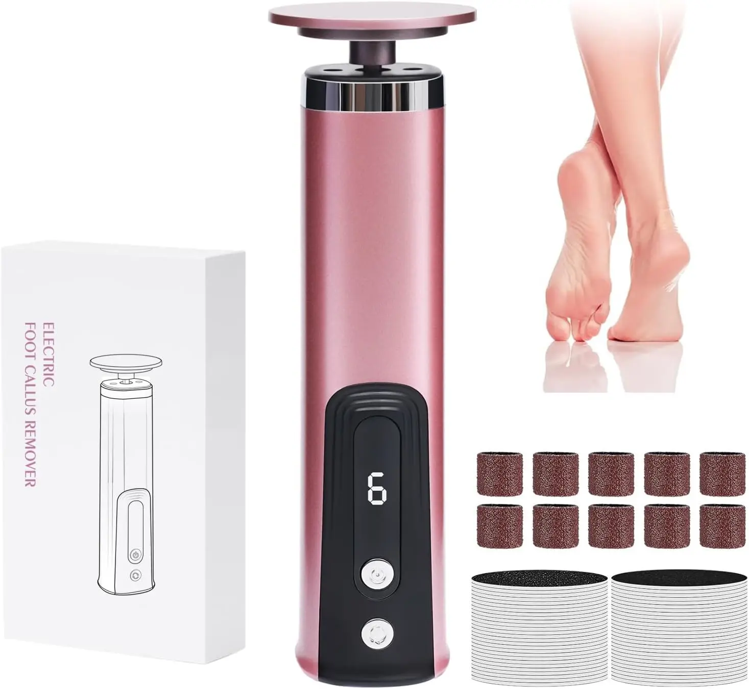Removedor de calos de pé elétrico 2 em 1, lixa de unha, ferramenta de pedicure, recarregável, sem fio, poderoso purificador de pés, removedor de pele morta