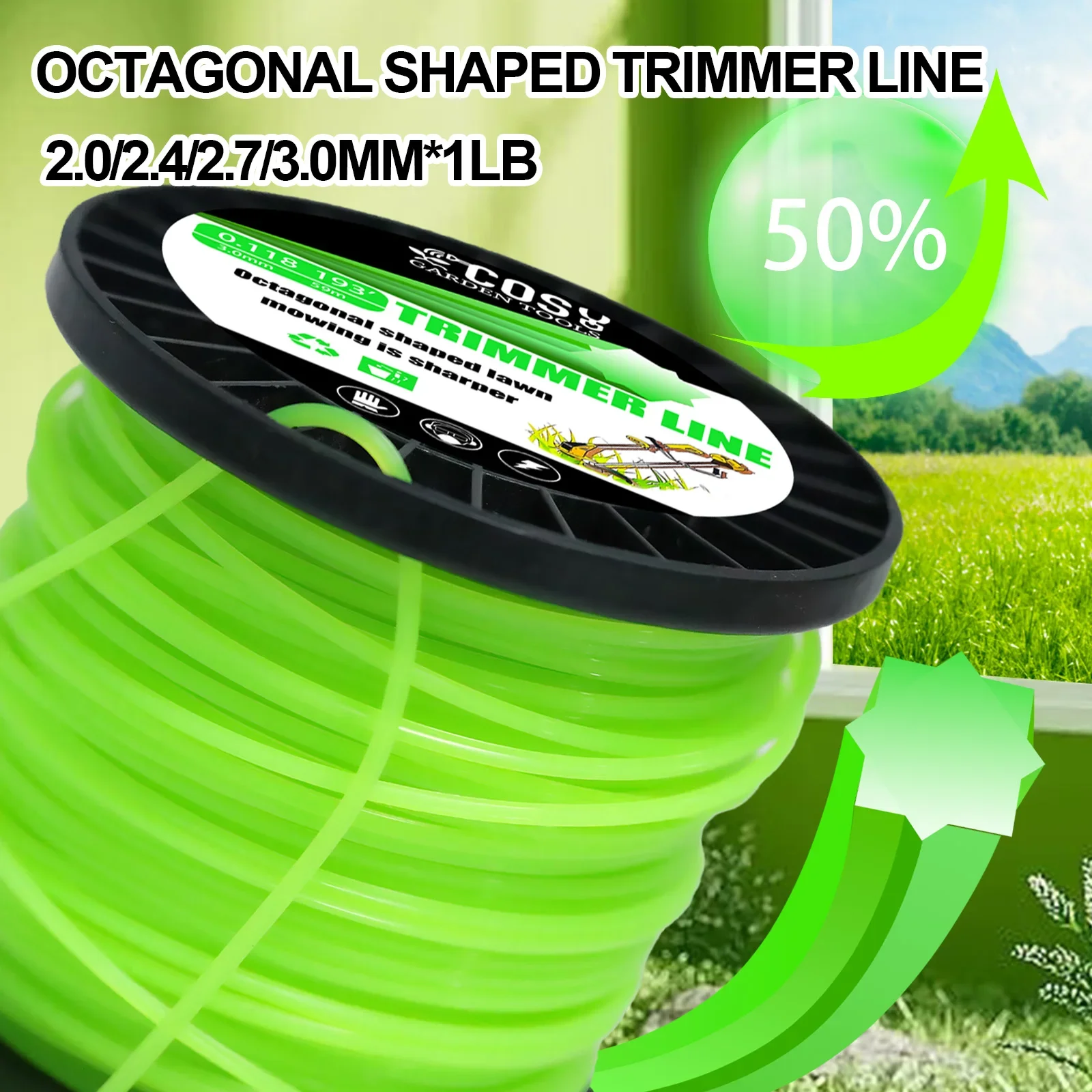 COSY 59m~130m Octagonal Shape Mowing Trimmer Line Nylon Trimmer Head String for Grass Grass Rope Line Brushcutter Wires