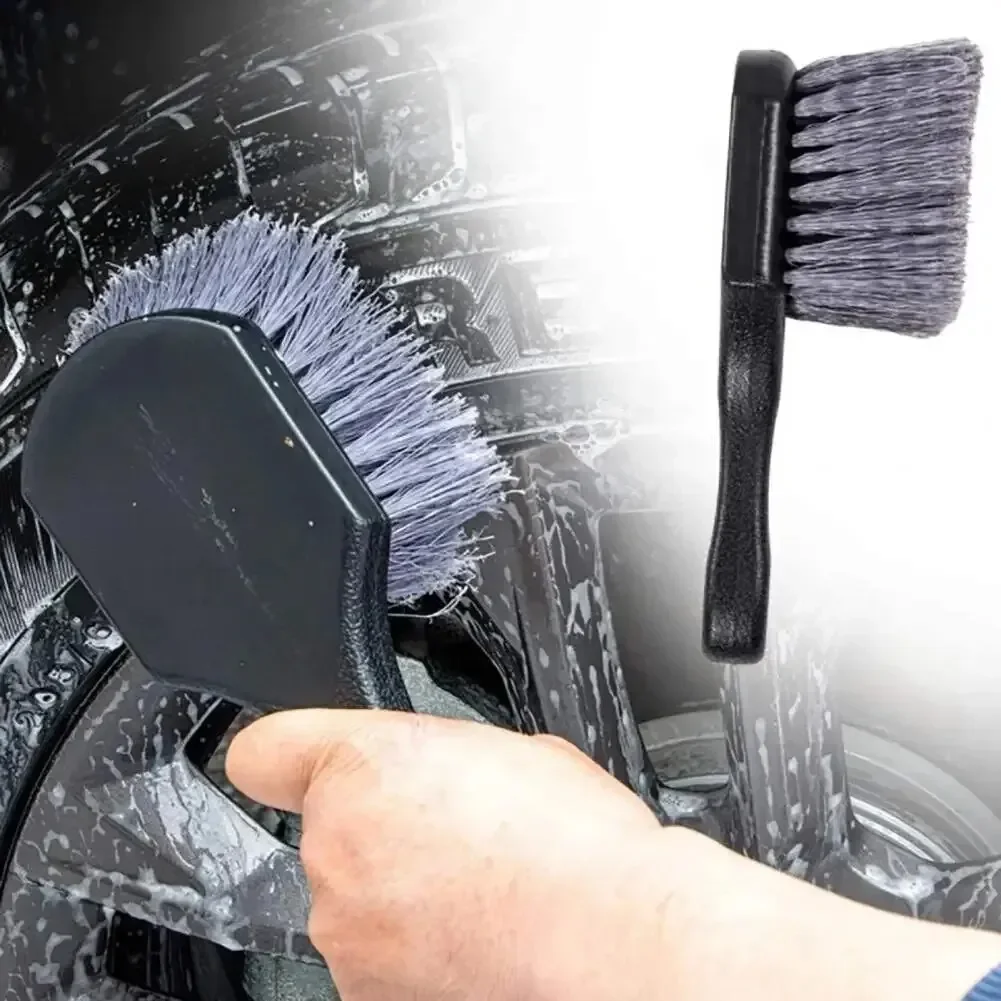 Escova de limpeza de pneus de carro, cabo curto, escova de cubo de roda, limpeza de lacunas de pneus, ferramentas de limpeza e cuidado, escova de pneus de carro, 1 peça