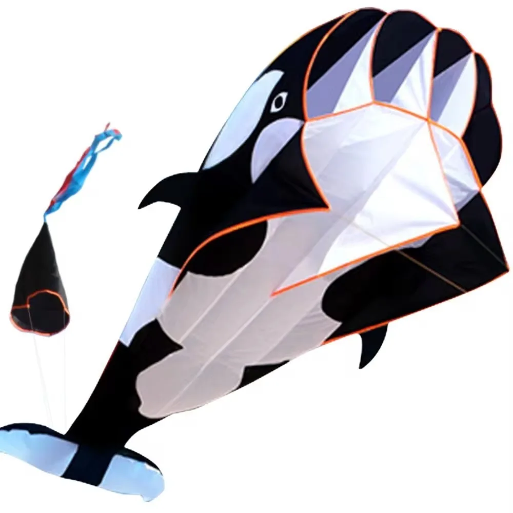Cometa de ballena/delfín grande de 2,2 m, buena voladura, cometa suave de una sola línea, cola larga, línea de cometa de 100 metros, juguete volador de plástico