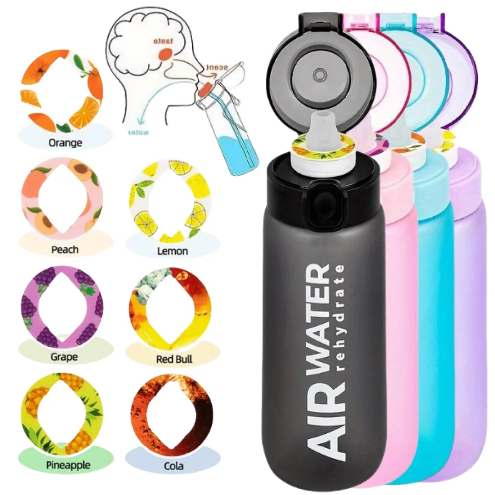 Botella de agua con sabor a fruta de 750ml/25oz, 0 azúcar, 0 calorías, taza deportiva para beber con 7 cápsulas de frutas, Ideal para deportes físicos al aire libre