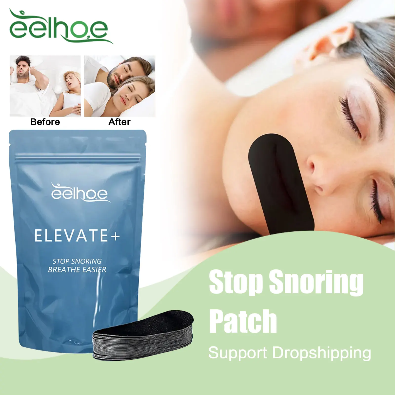 EELHOE Patch antirussamento Migliora il sonno Promozione dell'alito migliore Sonno notturno portatile Smettere di russare Adesivo Bocca Ortesi Nastro