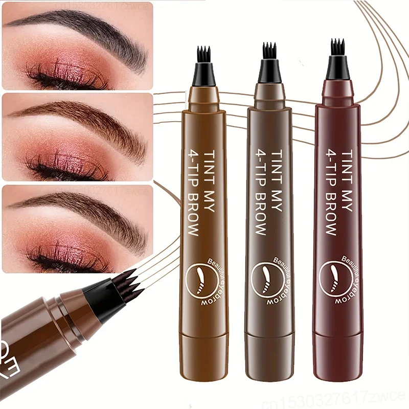 Lápiz de cejas de 4 puntos, lápiz de cejas con punta de 4 puntas, lápiz de cejas de 4 tenedores, lápiz de cejas líquido resistente al agua de larga duración como Real