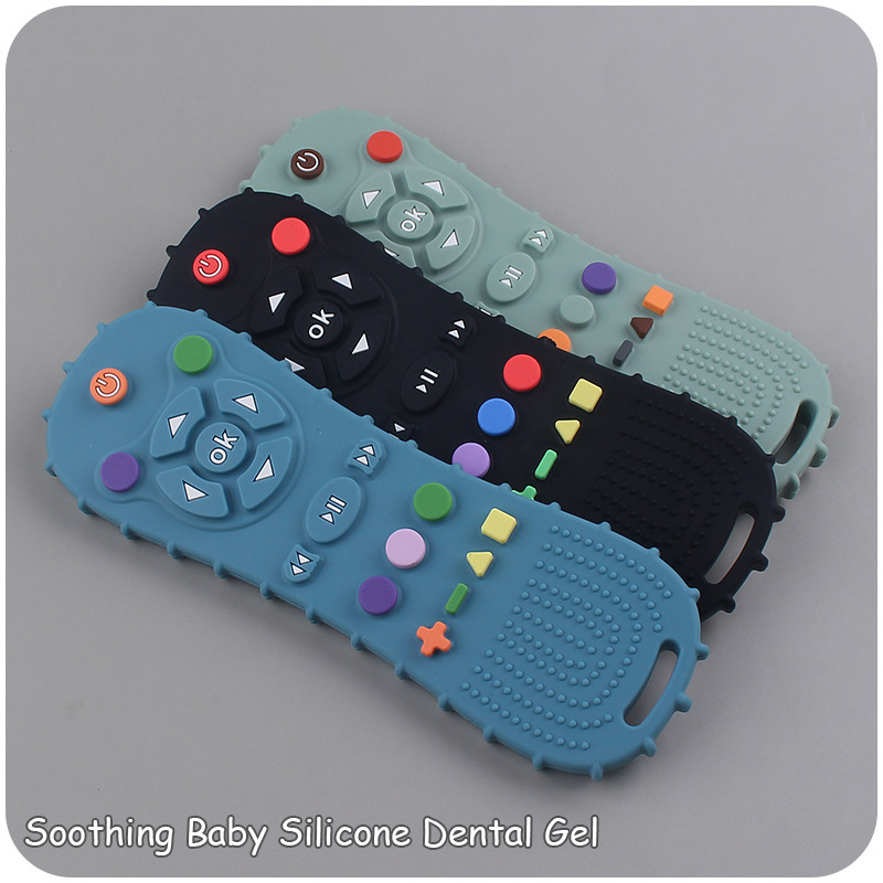 Baby silicone remote control teether baby anti-eating hand teething stick cartoon soothing teething toys cognitive teething toy