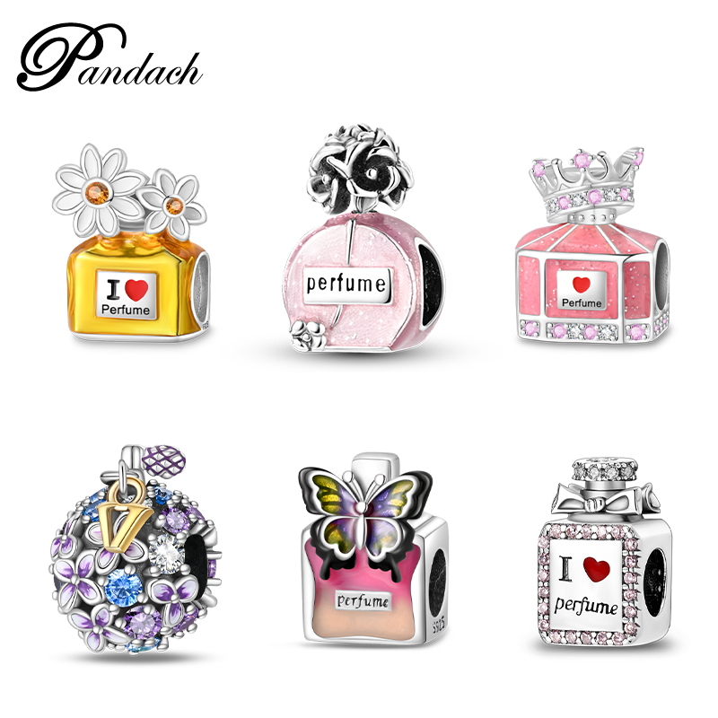 925 prata esterlina requintado rosa flor borboleta coroa perfume garrafa encantos contas caber pandach pulseiras originais jóias diy