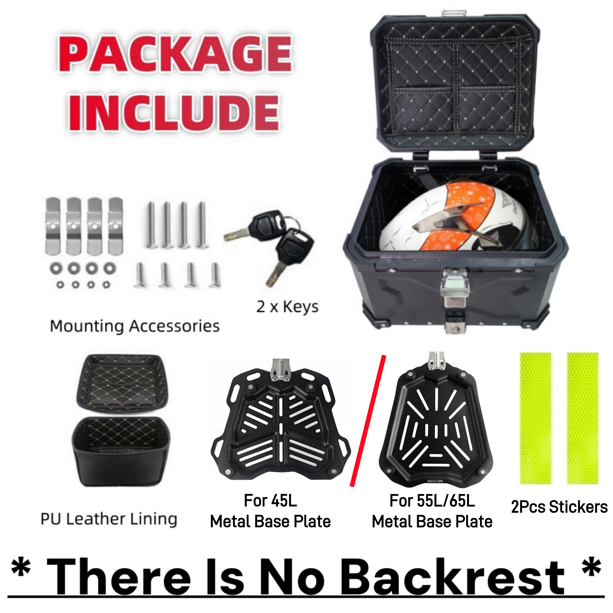 45L,55L Universele Motorcycle Top Box Aluminium Staart Box Motorfiets Kofferbak Achterbagage Case Waterdichte Motor Top Case Toolbox