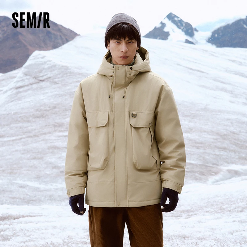 Semir Daunenjacke für Herren, winddicht, wasserdicht, ölfleckenabweisend, 2025, Winter, neuer lockerer Kapuzen-Arbeitskleidung, dicker Mantel