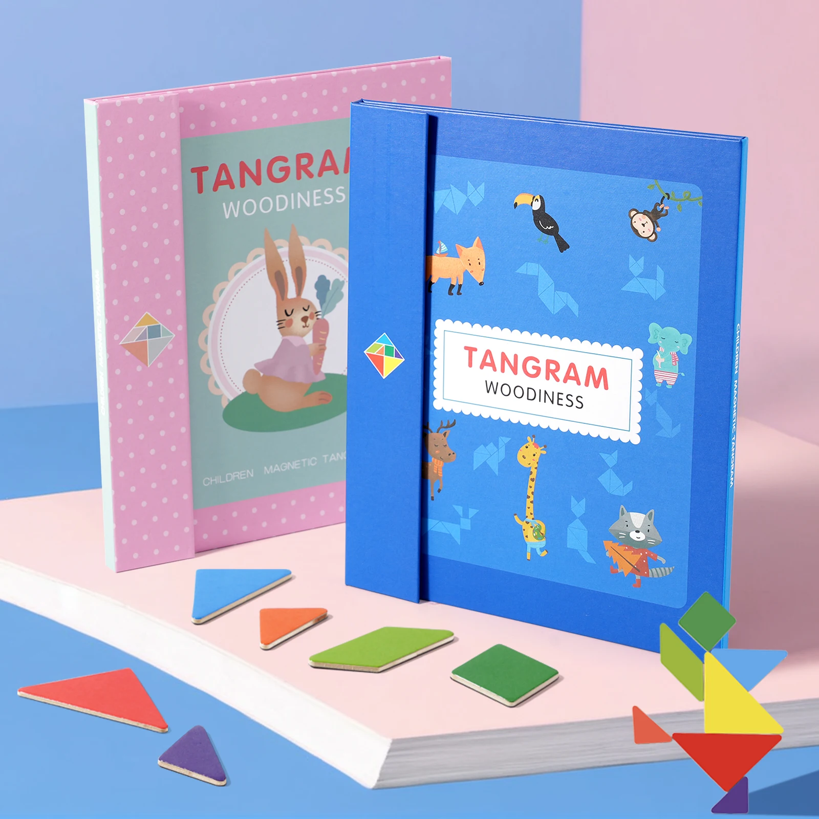 나무 퍼즐 자기 Tangram 퍼즐 책 어린이를위한 교육 장난감 아기 키즈 휴대용 몬테소리 학습 지능