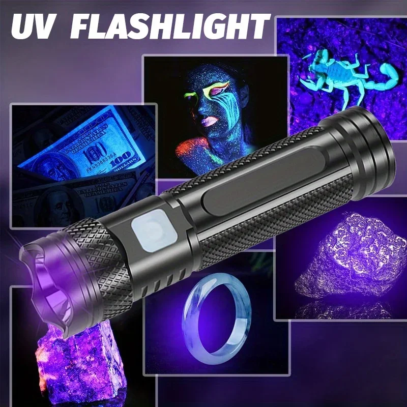 USB Rechargeable Mini UV Flashlight Multifunctional Black Light Lamp UV Torch for Pet Urine Stains Scorpions Resin Curing