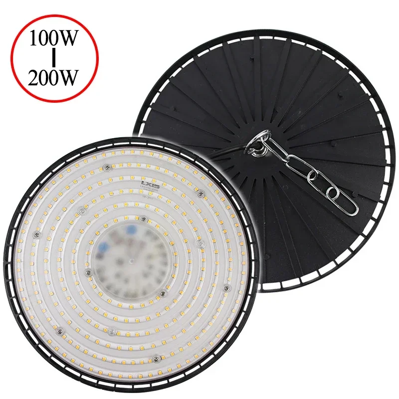 Lo último en 100/150/200W 220V luces altas para bahía UFO LED luces cálidas/blancas luces de garaje de almacén iluminación Industrial superbrillante caliente