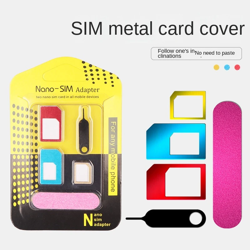 SIMカードホルダーアダプター、携帯電話用インジェクターピン、金属スロット変換、すべてのスマートフォンに適しています、5 in 1、1個