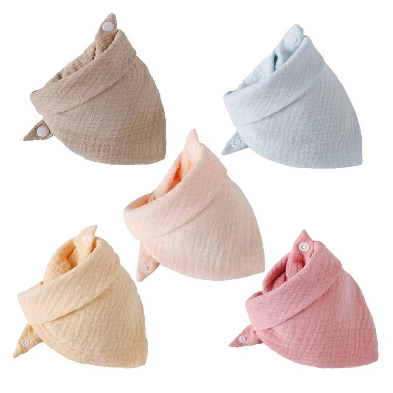 Babadores para alimentação de bebês, 5 peças, toalha de saliva para cachecol triangular, bandana, babador de algodão macio, botão ajustável, pano para meninos