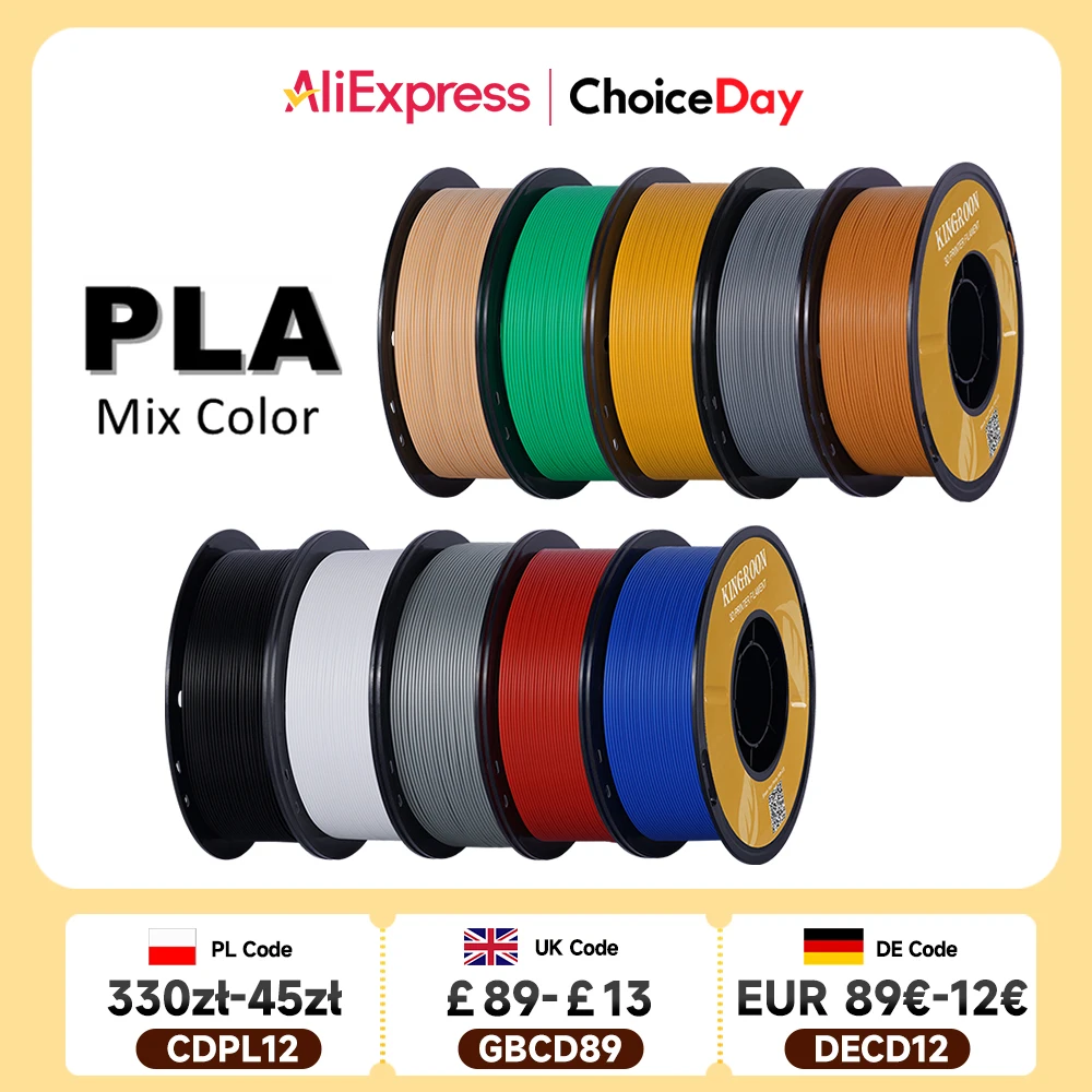 KINGROON PLA Filament 1,75 mm 5/10 KG pla Plastik do drukarki 3D, standardowy 1 kg/rolka Filamenty do druku 3D Mix kolorów Wysyłka lokalna
