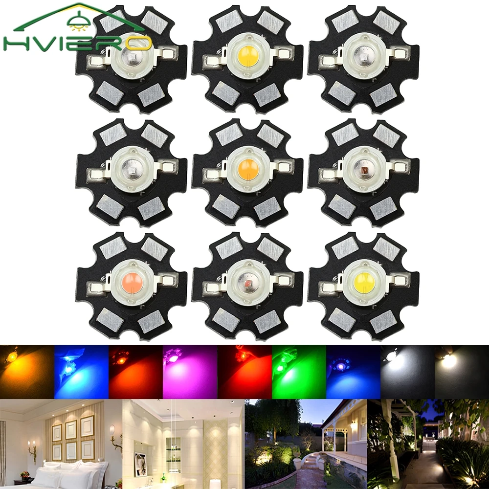 10X 20mm 3V 3W Led Chip ad alta potenza Perlina luminosa Bianco Rosso Blu Verde Perline LED Emettitore Lampadina LED Diodi Lampada con Star Min Dissipatore di calore