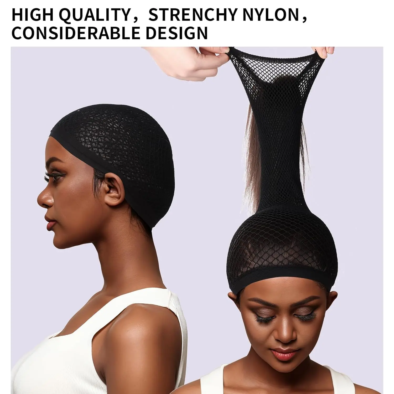 Schwarze Haut-Perückenkappe, Haarnetz für Perücken, Perückenkappen für Frauen, große Netz-Perückenkappe für langes Haar, rutschfestes Nylon-Perückennetz für den täglichen Gebrauch