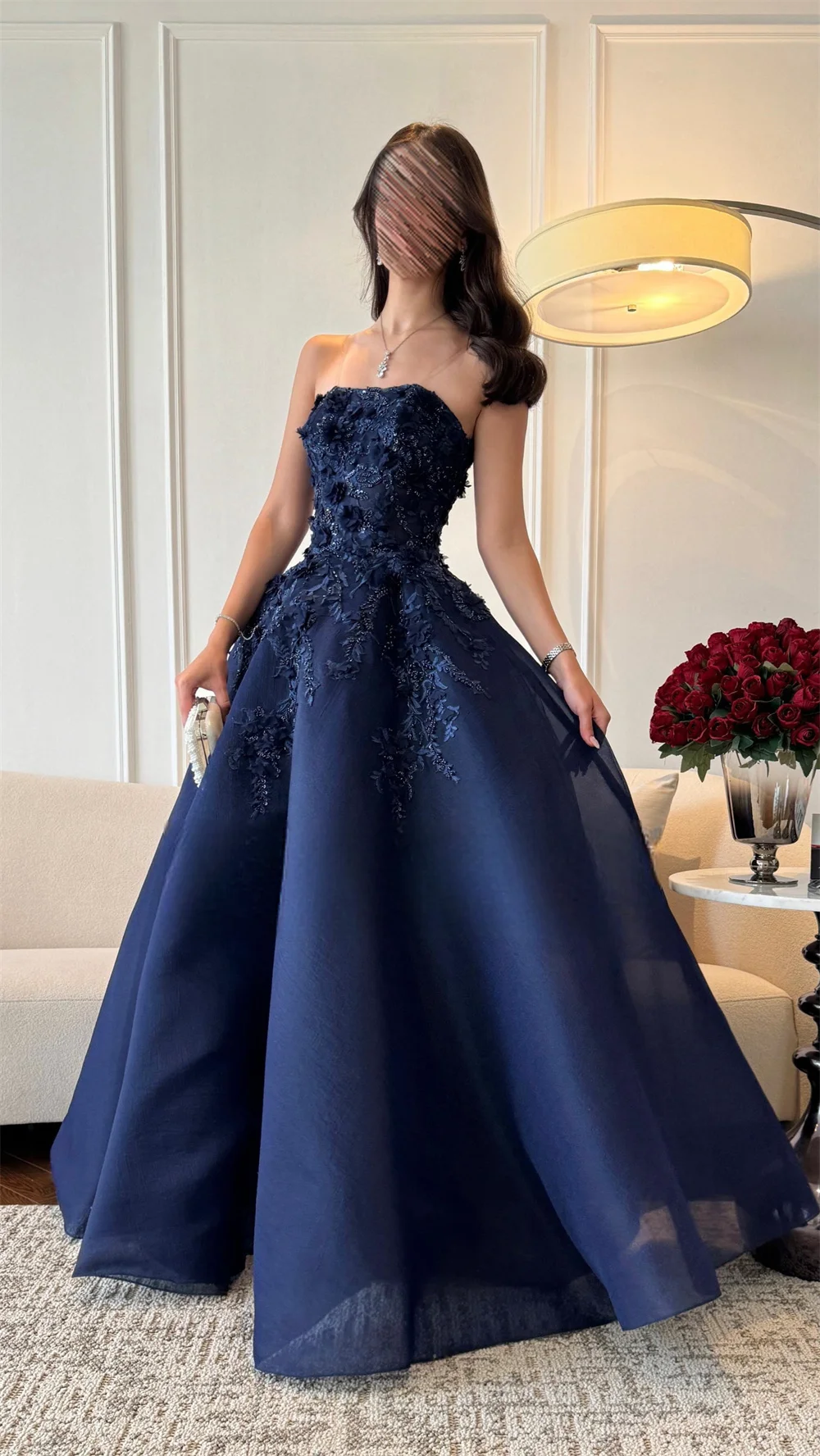 ที่กําหนดเองชุดราตรีอย่างเป็นทางการซาอุดีอาระเบีย Strapless A-Line กระโปรงยาวชั้น Applique Bespoke โอกาสชุดราตรี
