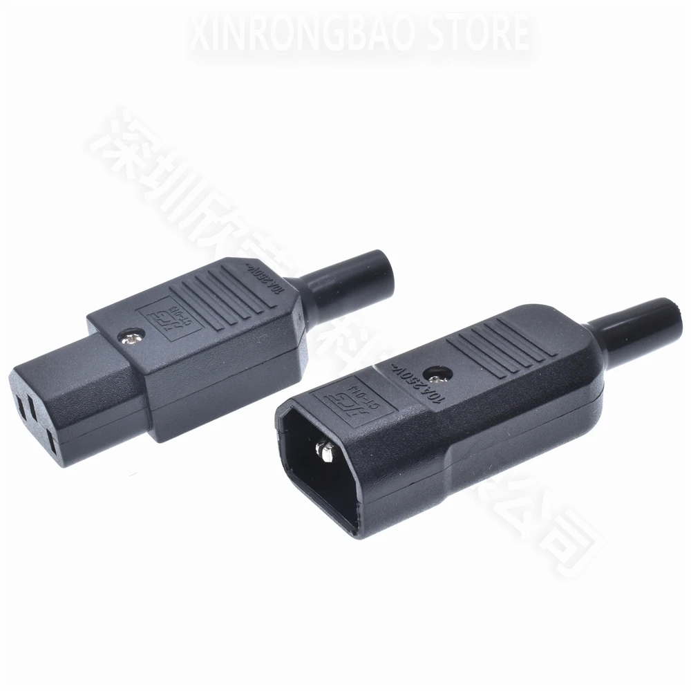 high-quality IEC Straight Cable Plug Connector C13 C14 10A 250V Black female&male Plug Rewirable Power Connector 3 pin AC Socket
