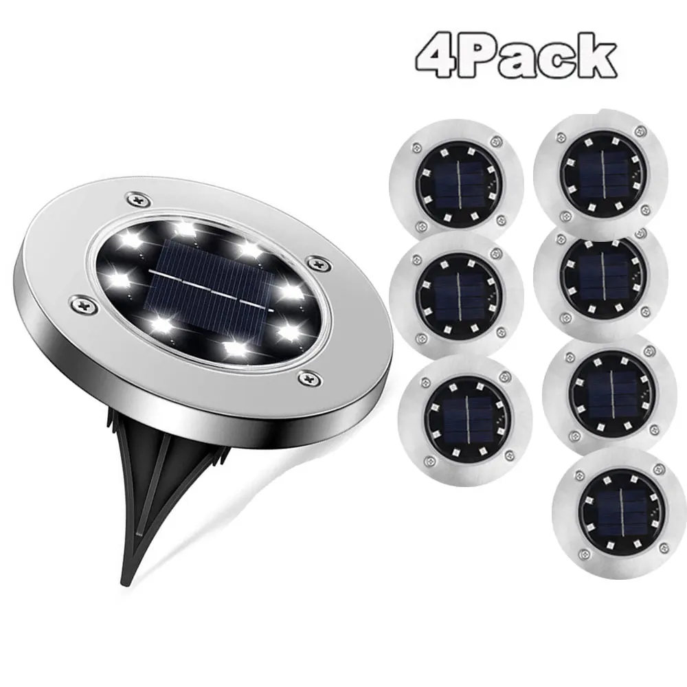 4 Uds 8LED luz de disco de energía Solar jardín al aire libre luz Solar subterránea cubierta luz foco enterrado lámpara Led Solar