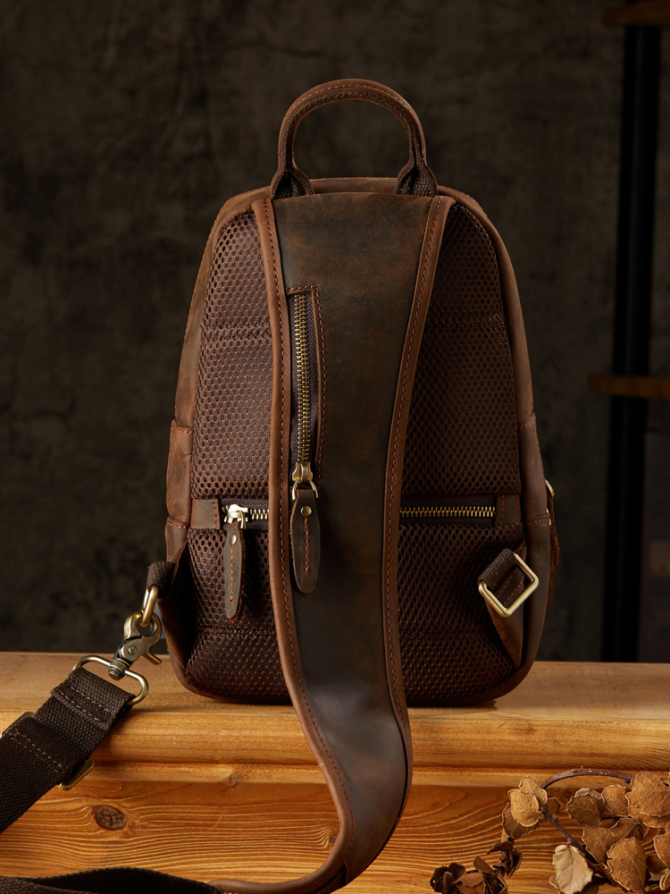 Trend Luxury Men's Chest Bag Crazy Horse Leather Male Shoulder Crossbody Bag Outdoor Sports Bagpack Waist Bags bandolera hombre