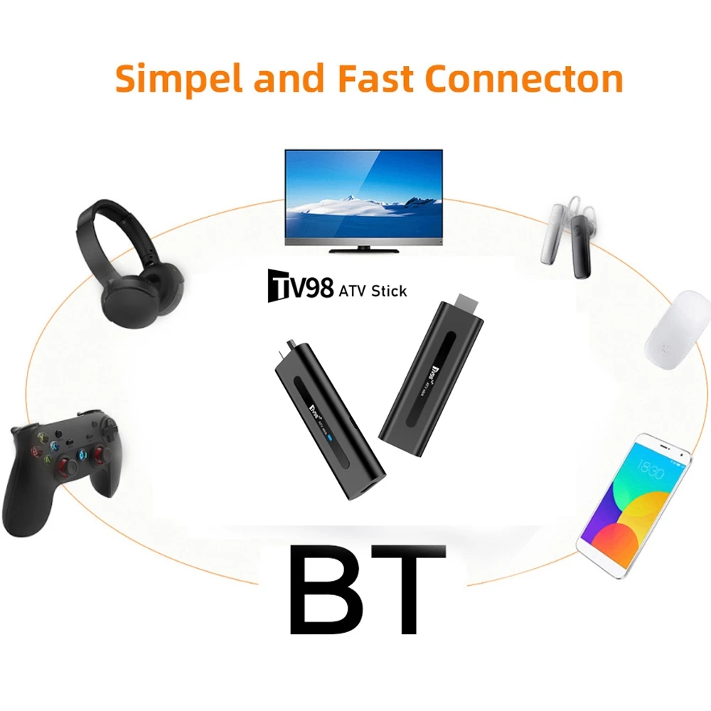 TV98 Mini TV Stick Android 14 TV Stick HDR Set Top Box 8K Video WiFi 2.4/5G Streaming Smart TV Box for Network Media Player