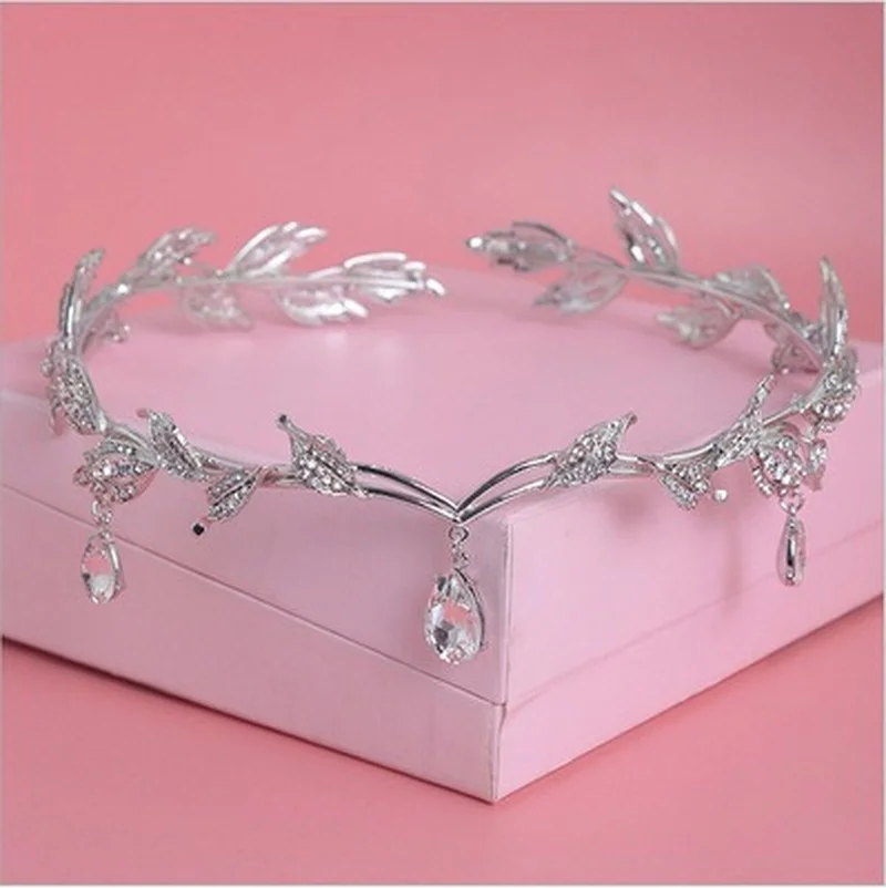 Vintage Kristal Strass Waterdruppel Blad Tiara Kroon Hoofdband Bruiloft Haaraccessoires Frontlet Bruidsmeisje Bruidshaar Sieraden