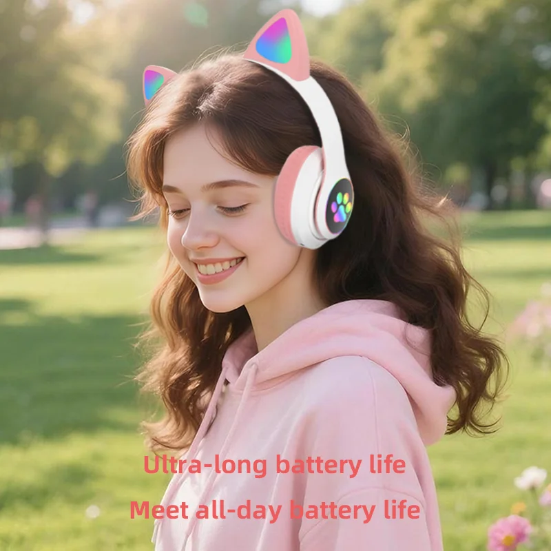 P47M auriculares inalámbricos luz de Flash lindo gato Bluetooth con Control de micrófono LED estéreo música casco teléfono Bluetooth auriculares regalo