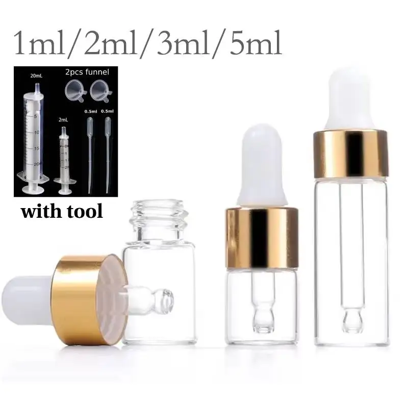1-5Ml Kính Ống Nhỏ Giọt Chai Thủy Tinh Chai Trống Mắt Ly Đá Chai Tinh Cắt Da Cơ Thể Dầu tincture Chai